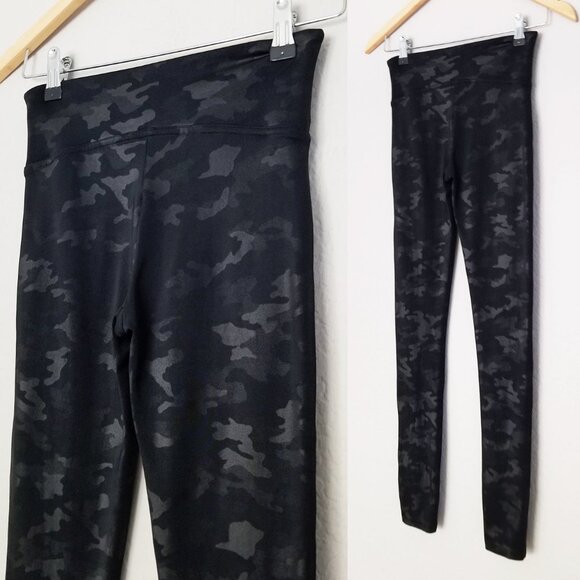 SPANX Faux Leather Camo Legging S High Waist Stretchy Disco Pants Black Slimming - Picture 10 of 10